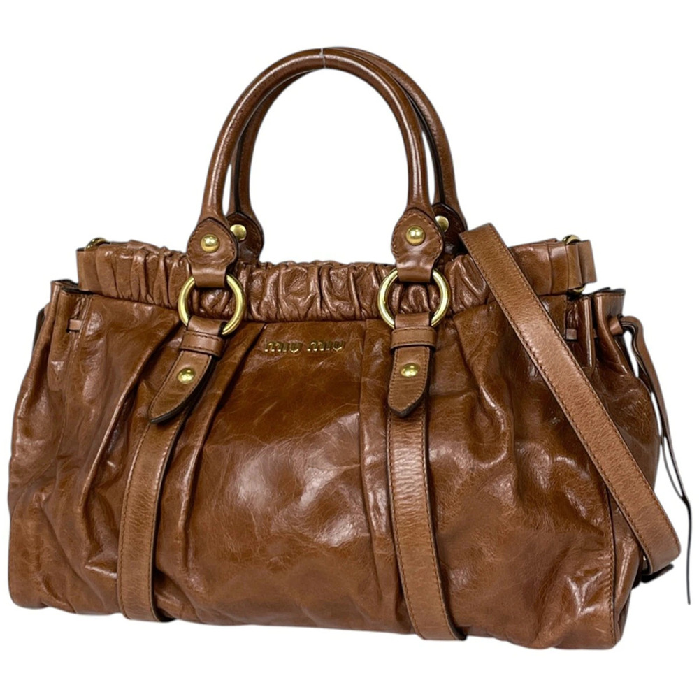 Miu Miu brown Vitello leather 2way handbag softly gathered